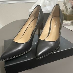 Coach Black Leather Waverly Bead Chain Pumps Studded 3 1/4" Heel